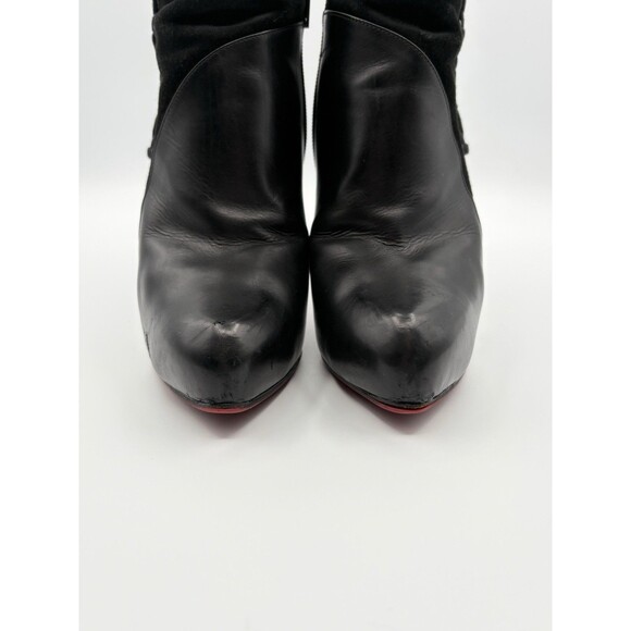 Christian Louboutin Black Leather & Suede Ankle Booties w/ Lace Up Detail EU 38 - Picture 4 of 11